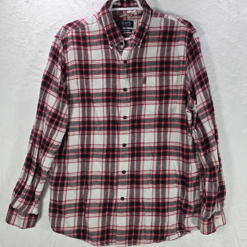 Chaps Womens Red and Black Plaid Flannel Shirt Size Large